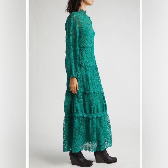 NWT $360 FARM Rio Long Sleeve Guipure Lace Maxi Dress in GREEN - size S and L! - Picture 3 of 7